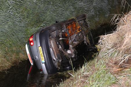 Auto in de sloot aan de Cartografenweg Waalwijk