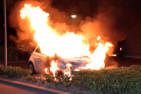 Auto gaat in vlammen op aan de Paul Dukasstraat Waalwijk