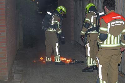 Fietsaccu in brand in brandgang Victoriestraat Waalwijk