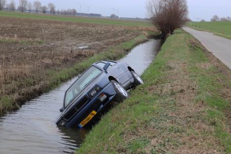 Bestuurder rijdt met auto de sloot in aan de Zuiderkanaalweg Waalwijk