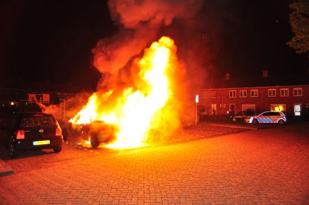 Renault cabrio gaat in vlammen op aan de Jan van Ruusbroeckstraat Waalwijk