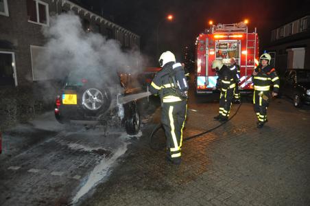 Omstanders blussen autobrand aan de Baardwijksestraat Waalwijk